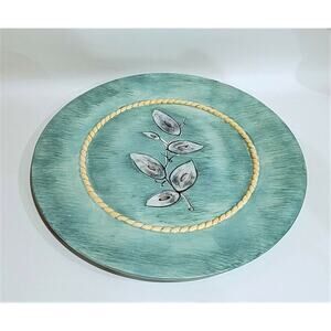 Bella Casa by Ganz 12" Platter Chop Plate Green Aqua Laurel Leaves Center